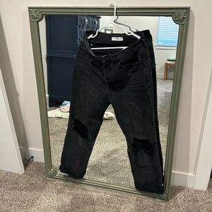 Ankle length Black jeans, holes in both knees, straight leg cute